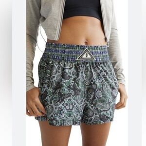 Free People Next Round Shorts Blue Green Paisley S Pull On Elastic Waist Workout